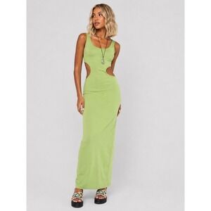 Weekday Liria Cut Out Dress Lime Green Maxi Side Cutouts Jersey S NWT NEW